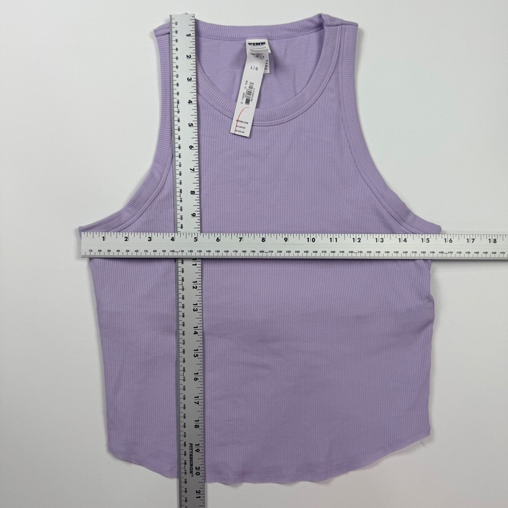 Victoria's Secret PINK Ribbed Shelf Bra Tank Top Women L Purple NEW High Neck - Picture 9 of 9